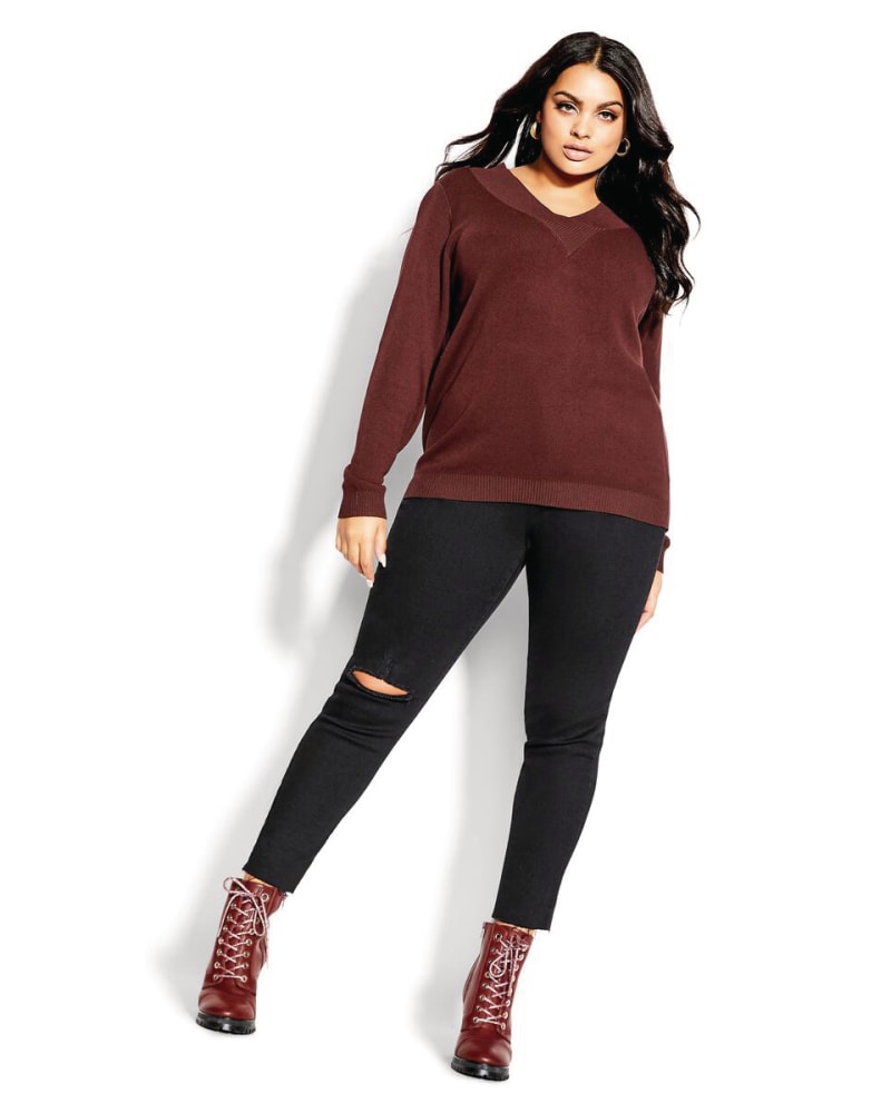 Plus size model wearing Sweet Love Lightweight V-Neck Sweater by City Chic | Dia&Co | dia_product_style_image_id:173598